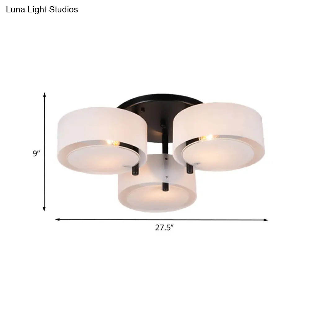 Modern 3 - Head Semi Flush Mount Ceiling Light For Living Room In White Drum Shape