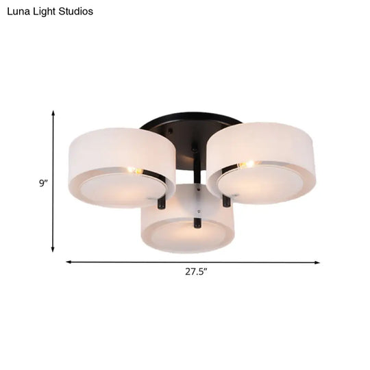 Modern 3 - Head Semi Flush Mount Ceiling Light For Living Room In White Drum Shape