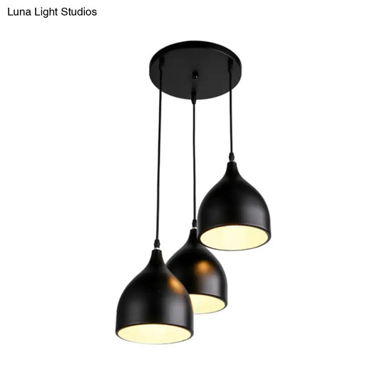 Modern Metal 3-Light Pendant In Black/White With Round/Linear Canopy