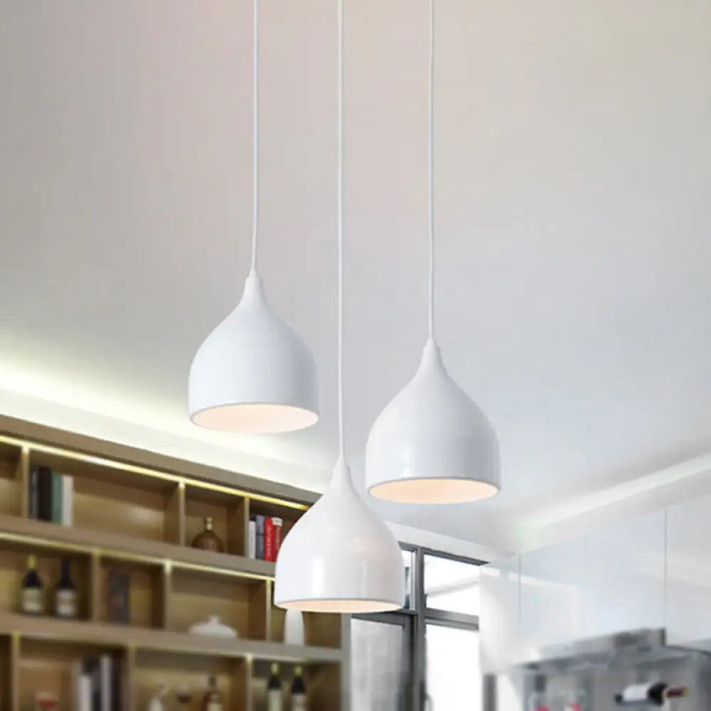 Modern 3-Light Bell Pendant In Black/White Metal With Round/Linear Canopy White / Round