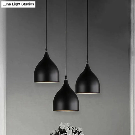 Modern Metal 3-Light Pendant In Black/White With Round/Linear Canopy Black / Round