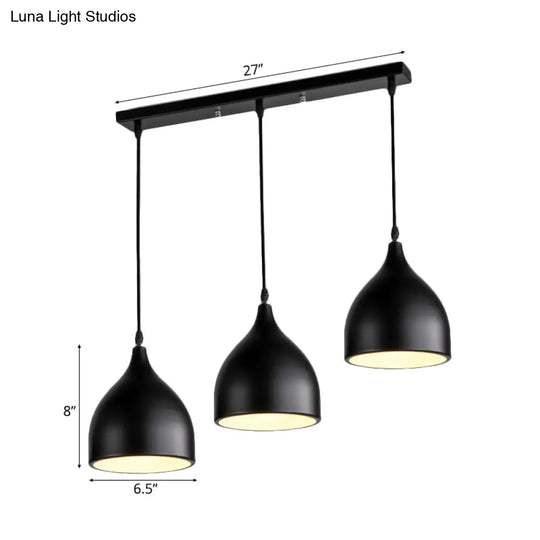 Modern 3-Light Bell Pendant In Black/White Metal With Round/Linear Canopy