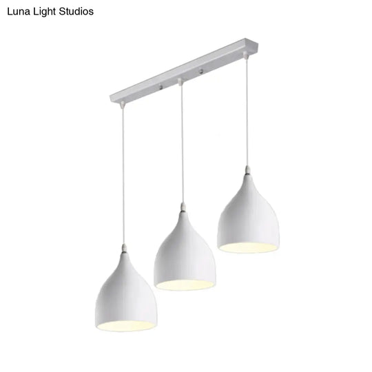 Modern 3-Light Bell Pendant In Black/White Metal With Round/Linear Canopy