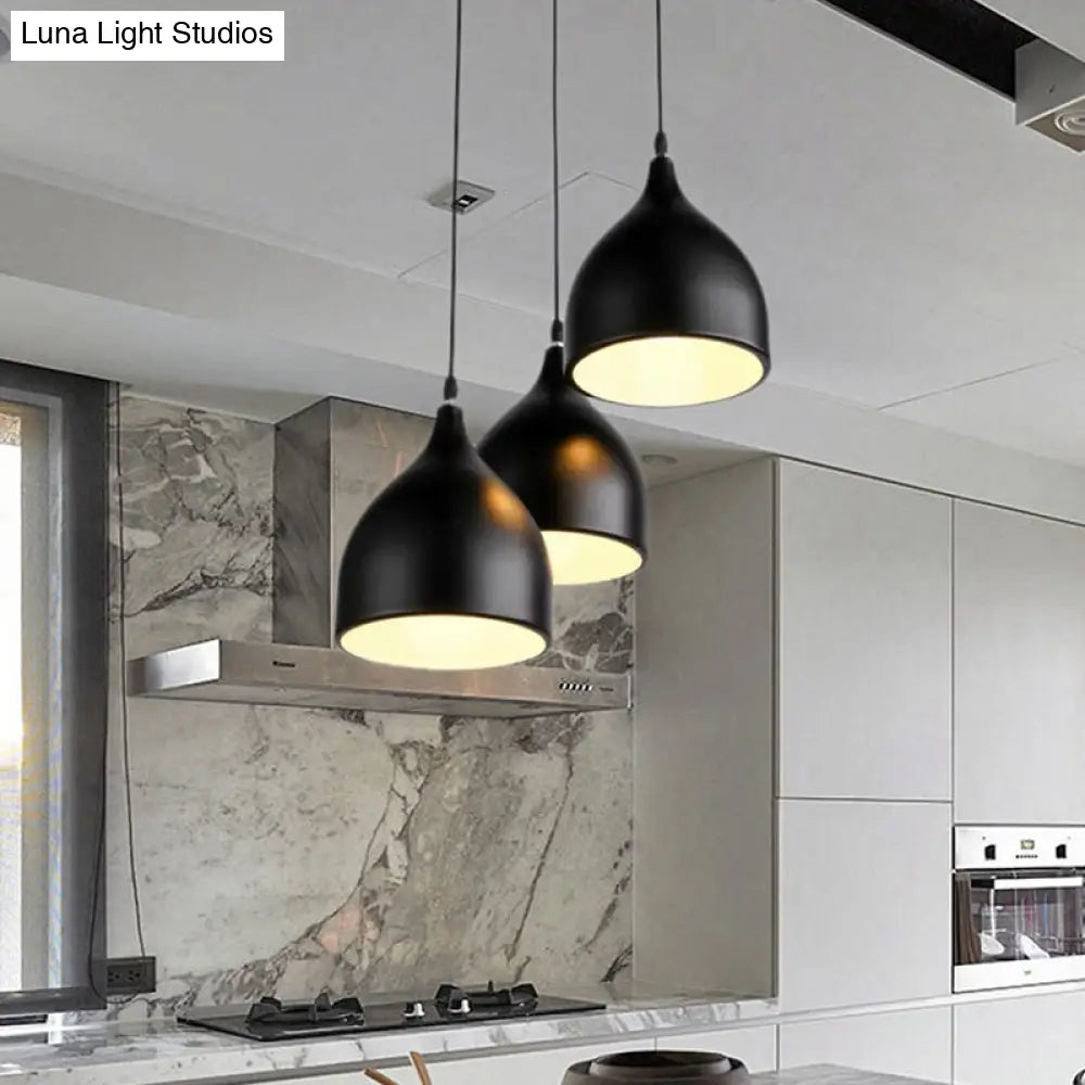 Modern Metal 3-Light Pendant In Black/White With Round/Linear Canopy