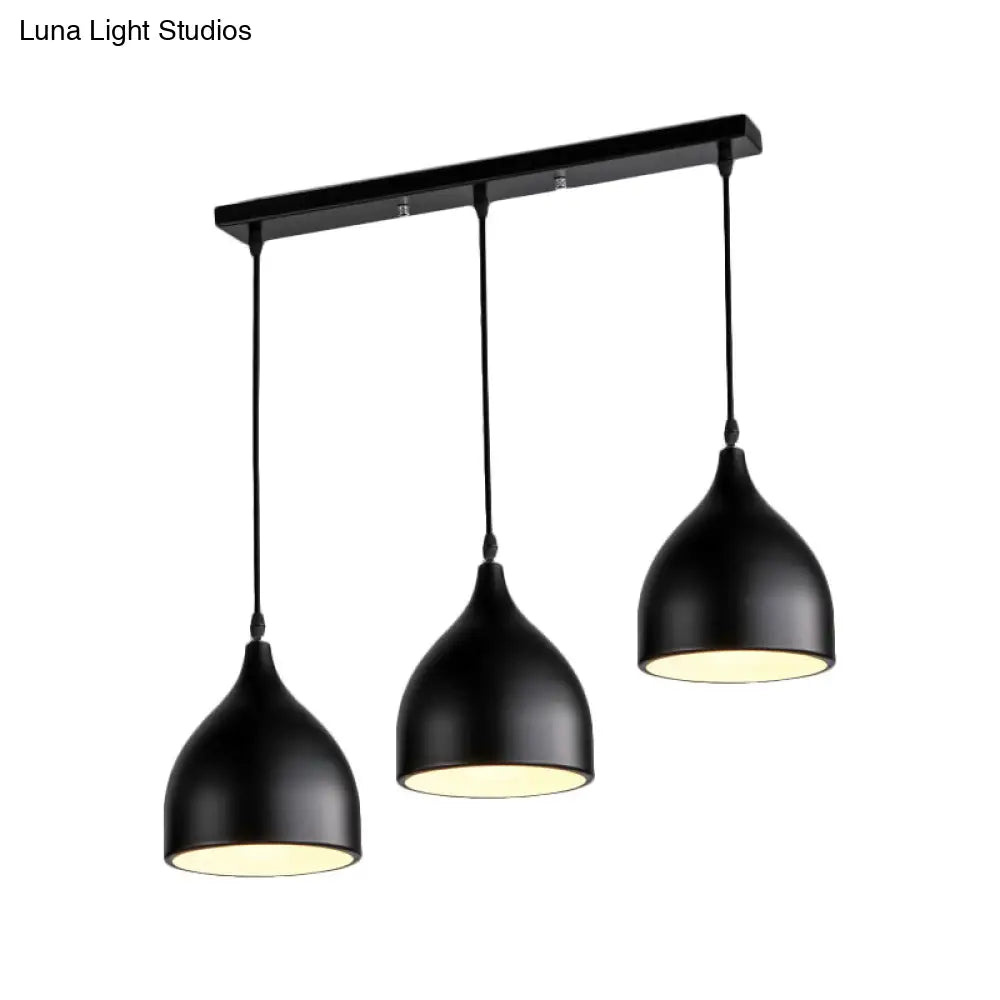 Modern Metal 3-Light Pendant In Black/White With Round/Linear Canopy