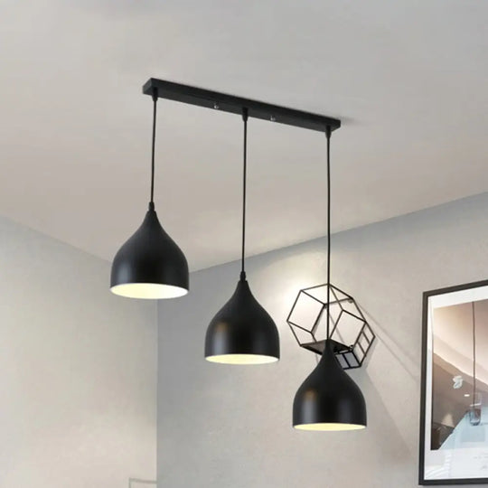 Modern 3-Light Bell Pendant In Black/White Metal With Round/Linear Canopy Black / Linear