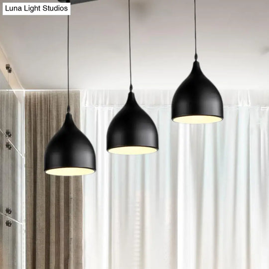 Modern 3-Light Bell Pendant In Black/White Metal With Round/Linear Canopy