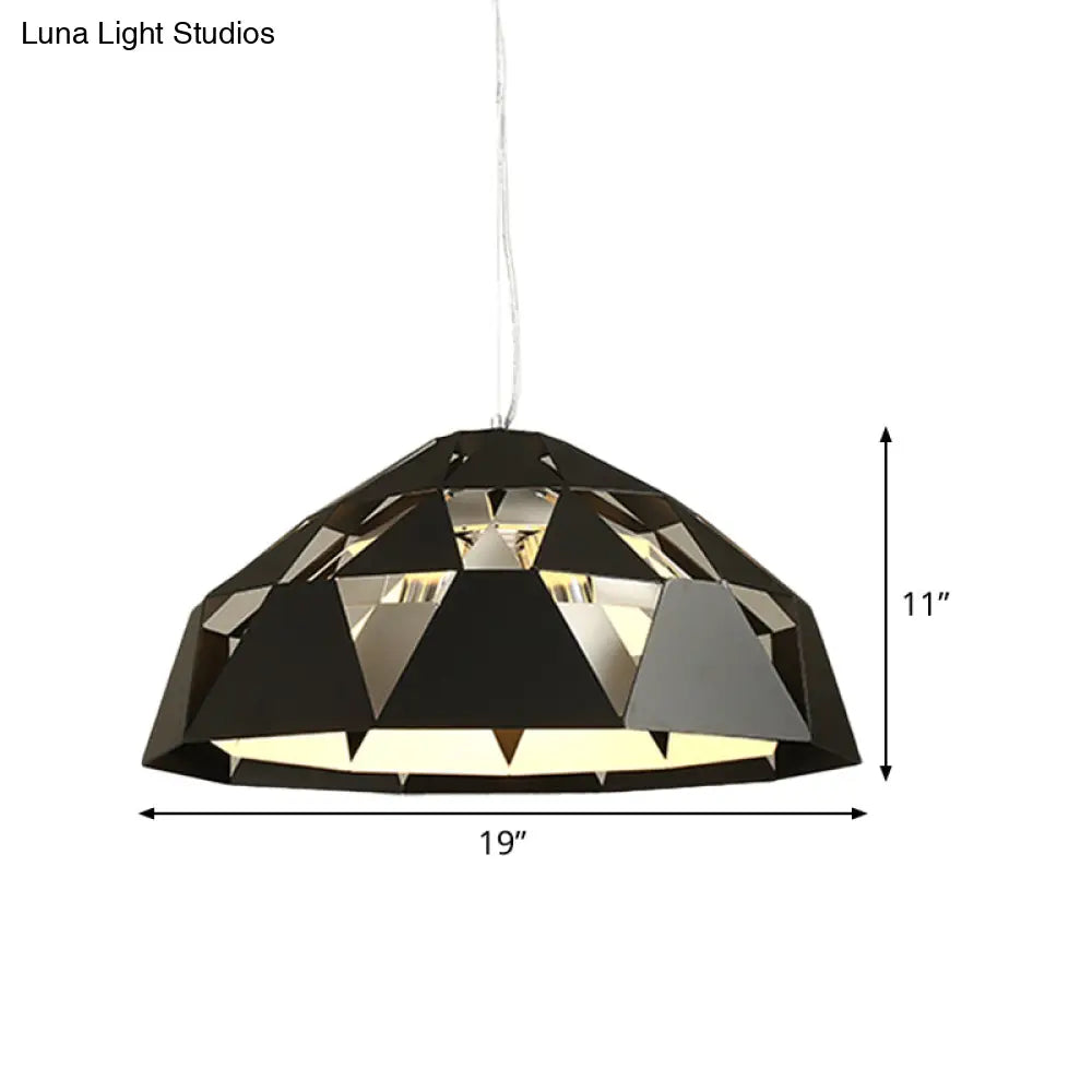 Modern 3-Light Black Hanging Chandelier With Metal Shades Diamond Design Suspended Pendant Lamp