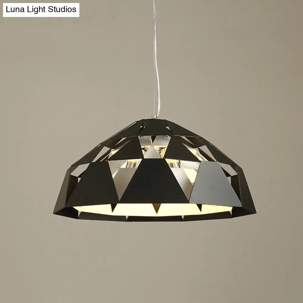 Modern 3-Light Black Hanging Chandelier With Metal Shades Diamond Design Suspended Pendant Lamp