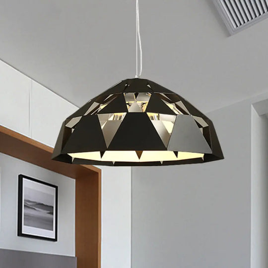 Modern 3-Light Black Hanging Chandelier With Metal Shades Diamond Design Suspended Pendant Lamp