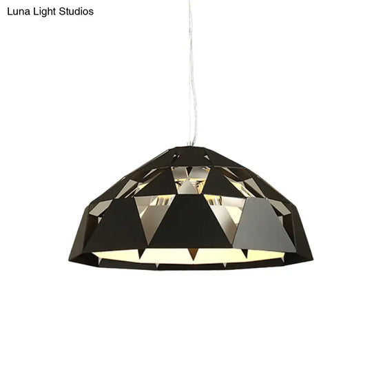 Modern 3-Light Black Hanging Chandelier With Metal Shades Diamond Design Suspended Pendant Lamp