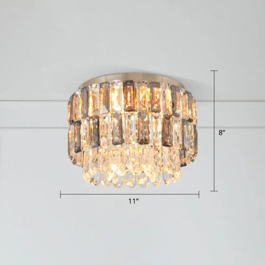 Modern 3 - Light Brass Drum Flushmount Crystal Ceiling Light For Corridor / 11’