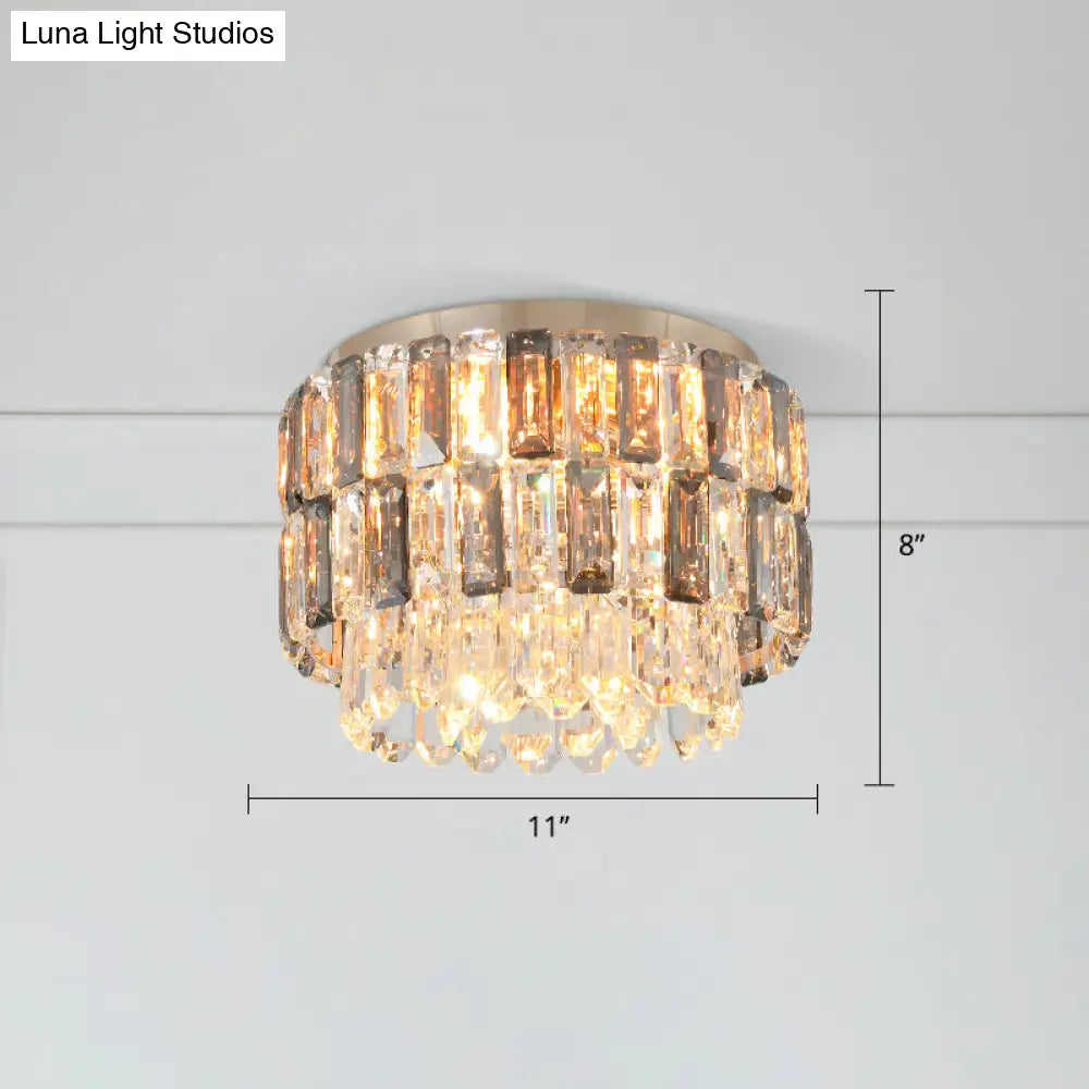 Modern 3-Light Brass Drum Flushmount Crystal Ceiling Light For Corridor / 11