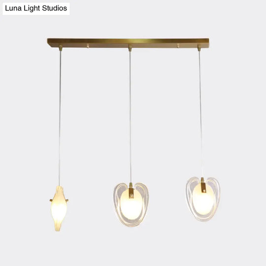 Modern 3-Light Brass Heart-Shaped Ceiling Light With Clear Glass Hanging Lamp Fixture