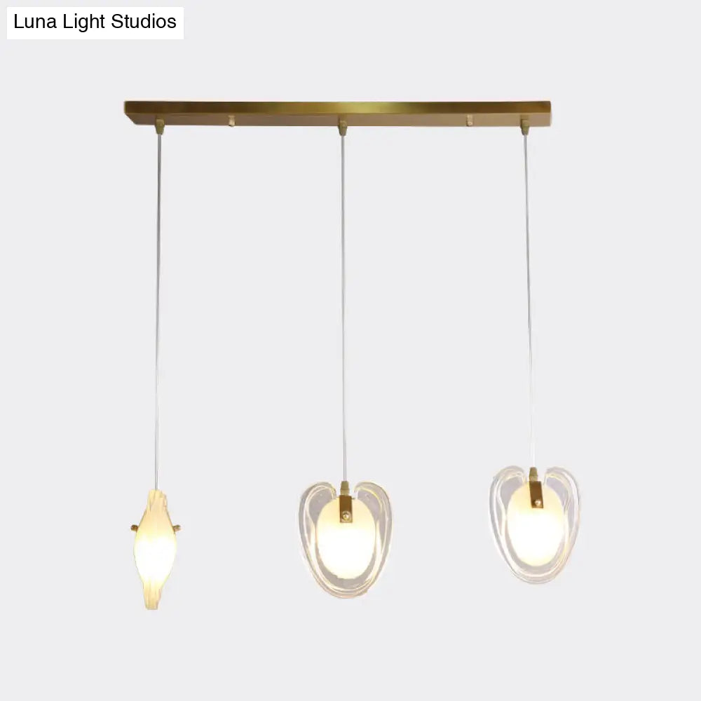 Heart-Shaped 3-Light Brass Ceiling Light With Clear Glass Modern Hanging Lamp Fixture