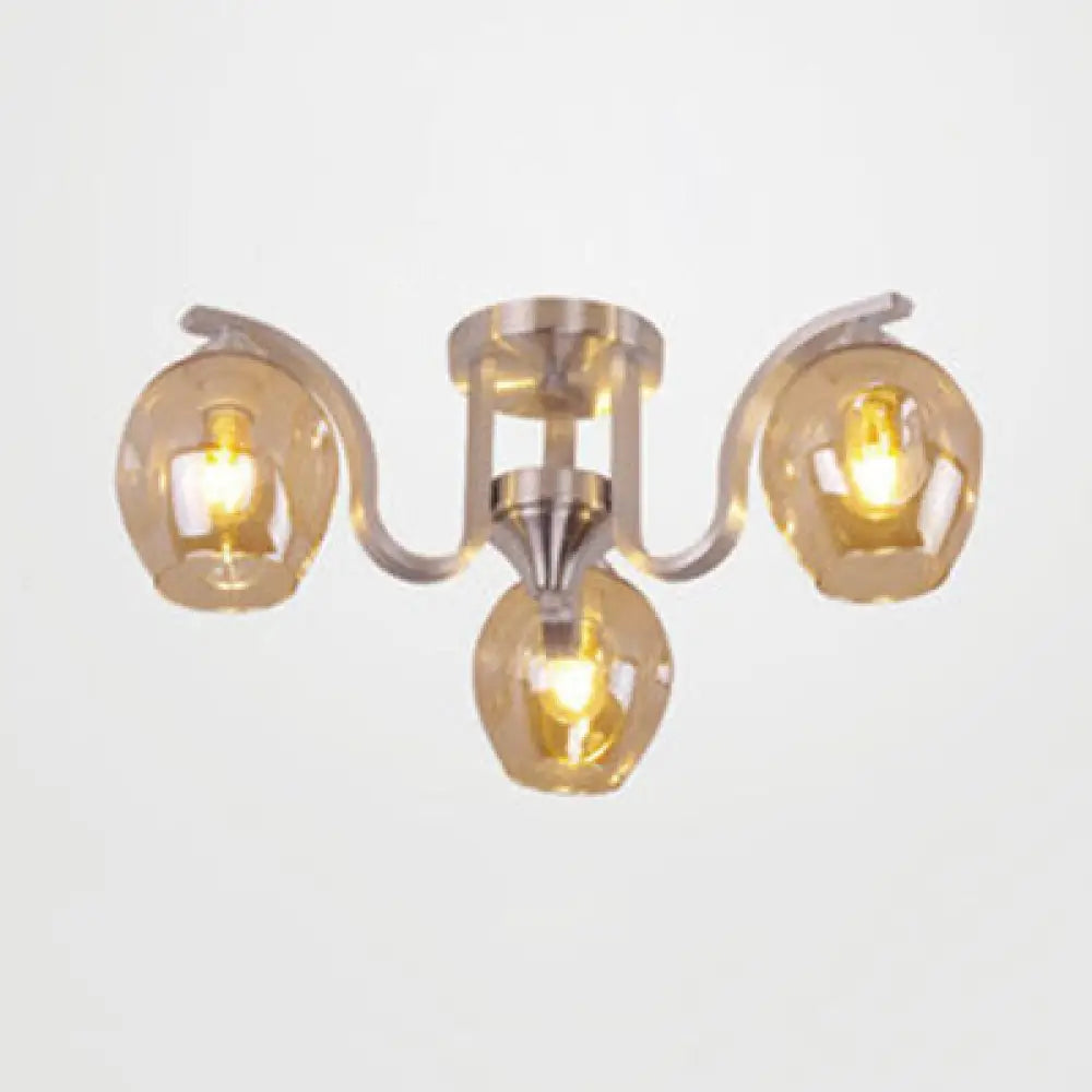 Modern 3 - Light Ceiling Lamp For Study Room - Glass And Metal Semi - Flush Mount Silver