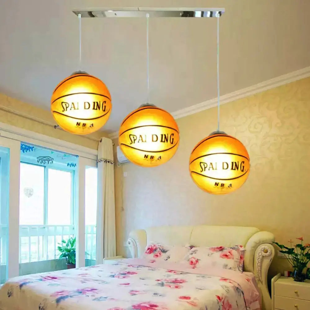 Modern 3-Light Chrome Ceiling Hanging Lamps For Bedroom Boys Room White / Basketball Linear