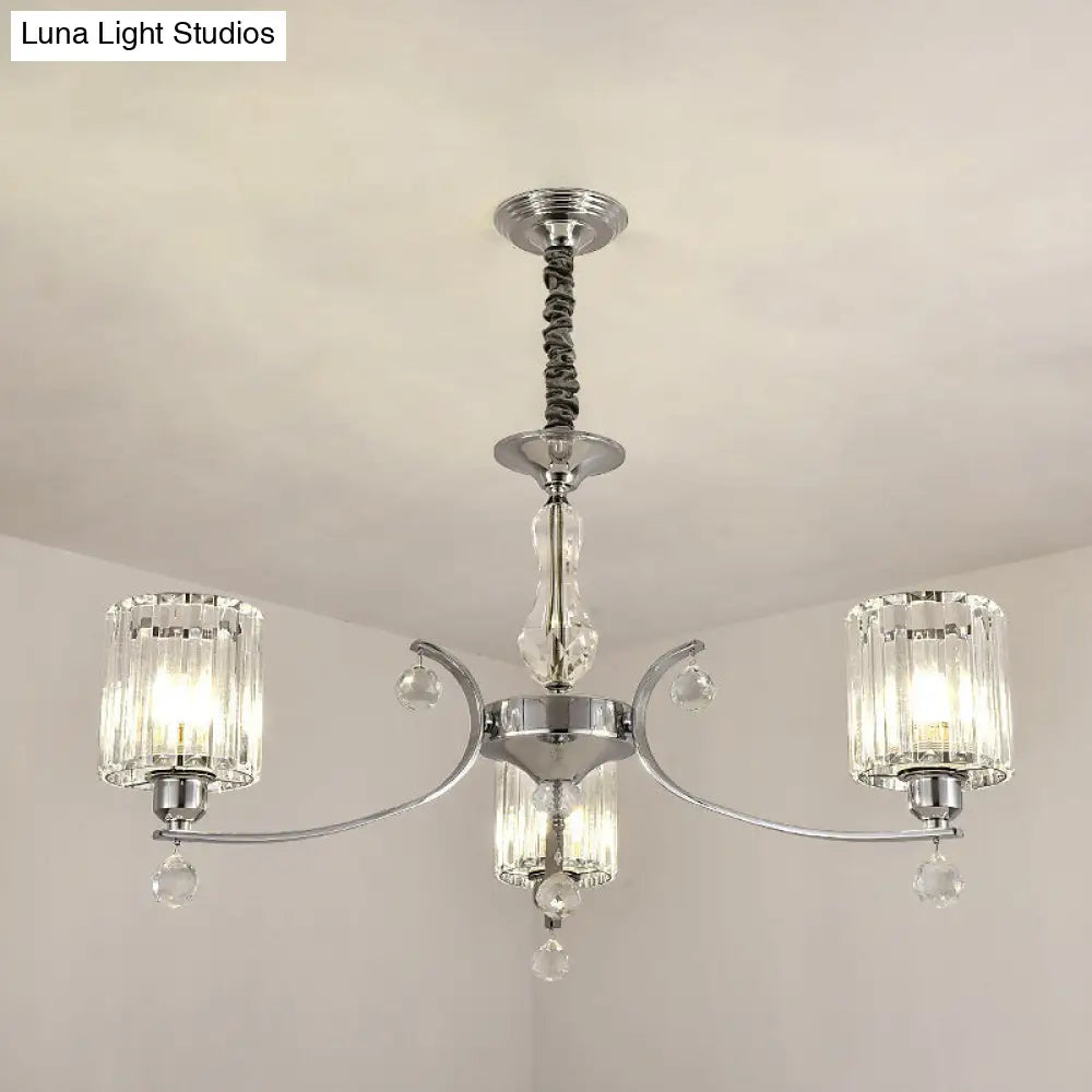 Modern Chrome 3-Light Chandelier Pendant With Clear Crystal Shade