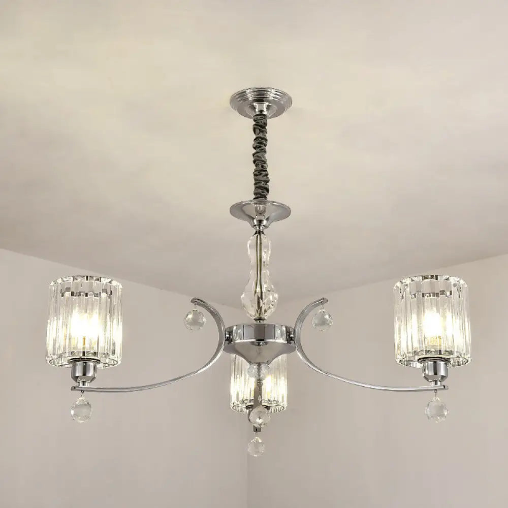 Modern 3-Light Chrome Chandelier With Clear Crystal Shade