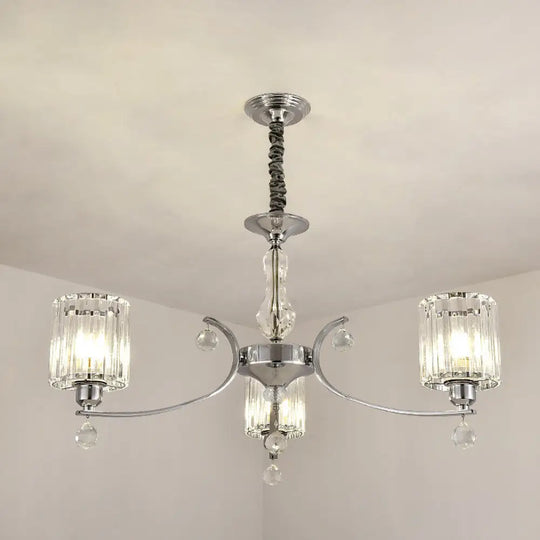 Modern 3-Light Chrome Chandelier With Clear Crystal Shade