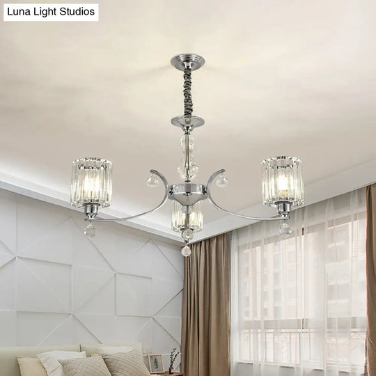 Modern Chrome 3-Light Chandelier Pendant With Clear Crystal Shade