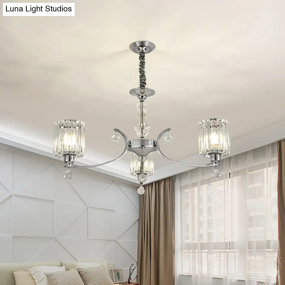 Modern 3-Light Chrome Chandelier With Clear Crystal Shade