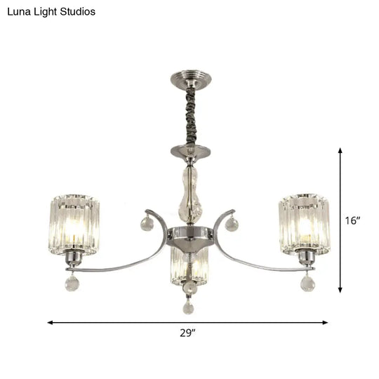 Modern Chrome 3-Light Chandelier Pendant With Clear Crystal Shade