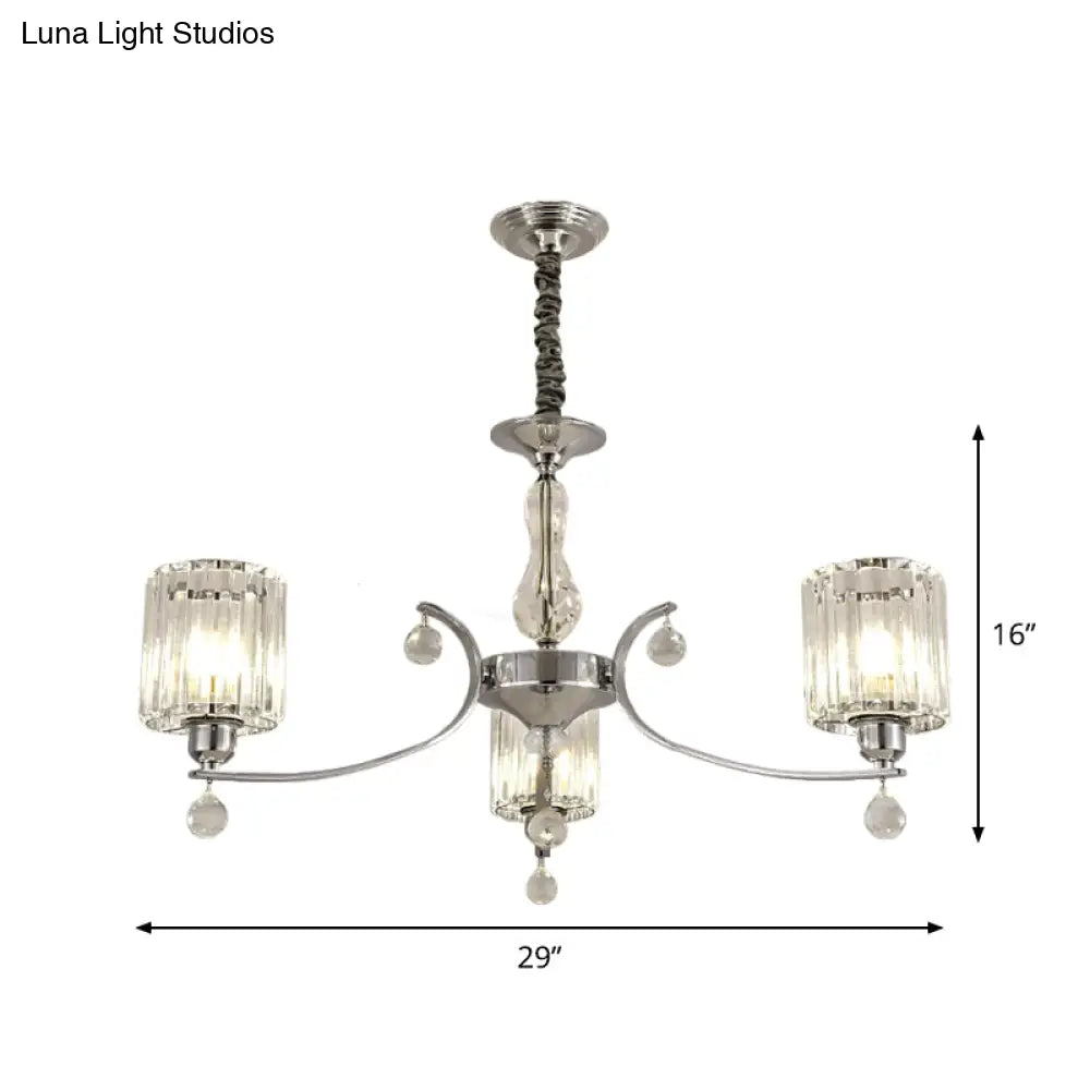 Modern 3-Light Chrome Chandelier With Clear Crystal Shade