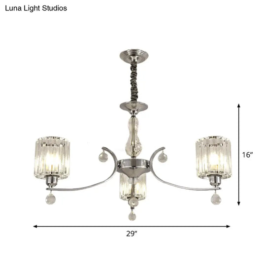 Modern 3-Light Chrome Chandelier With Clear Crystal Shade