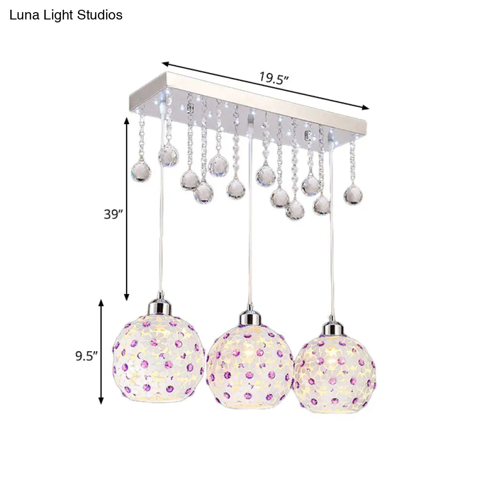 Modern White Laser Cut Crystal-Encrusted Pendant Light - 3-Light Cluster Dome Design