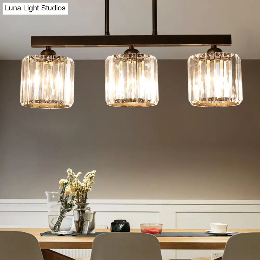 Modern 3-Light Crystal Island Pendant In Clear Shade For Dining Room Table