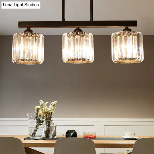 Modern 3-Light Crystal Island Pendant In Clear Shade For Dining Room Table