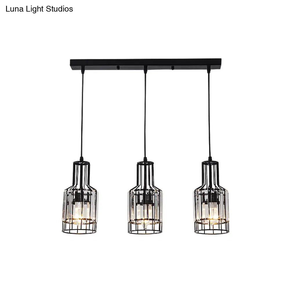 Modern 3-Light Dining Room Pendant With Nordic Black Finish Metal & Crystal Shade