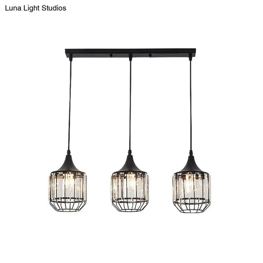 Modern 3-Light Dining Room Pendant With Nordic Black Finish Metal & Crystal Shade