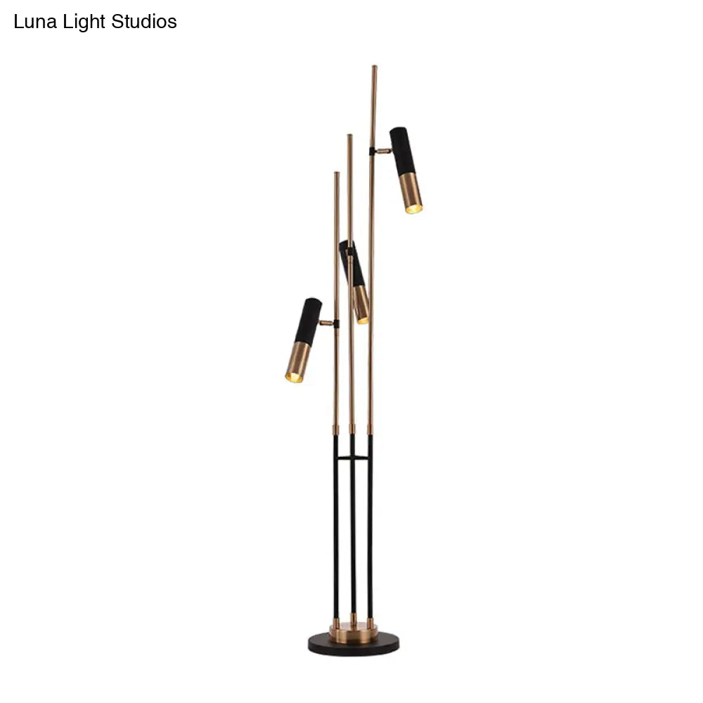 Modern 3-Light Floor Lamp In Gold And Black With Tubular Spotlight Metal Shade