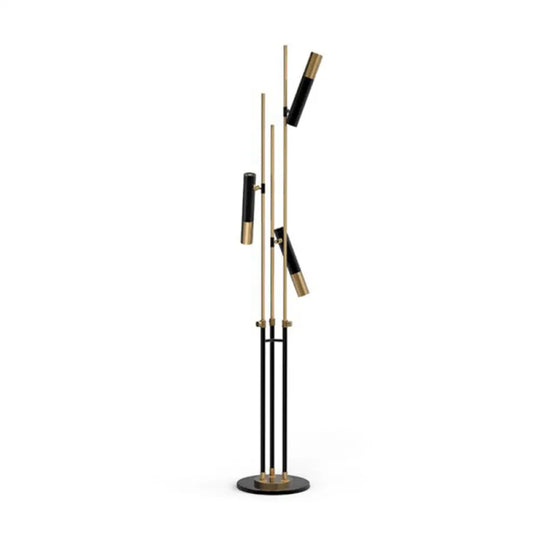 Modern 3-Light Floor Lamp In Gold And Black With Tubular Spotlight Metal Shade Gold-Black