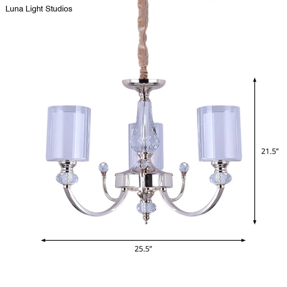 Modern 3-Light Gold Dual-Cylinder Chandelier With Clear And White Glass Shade