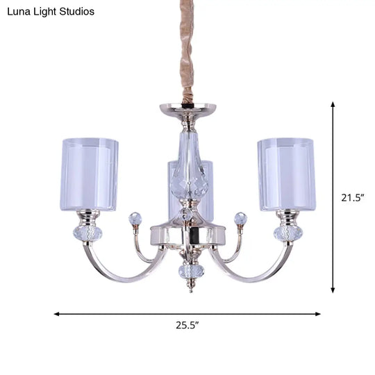 Modern 3-Light Gold Dual-Cylinder Chandelier With Clear And White Glass Shade