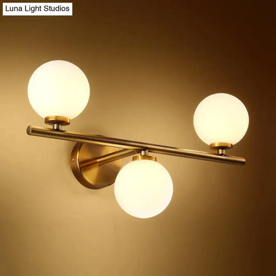 Modern 3-Light Gold Wall Sconce With White Glass And Led Flush Mount