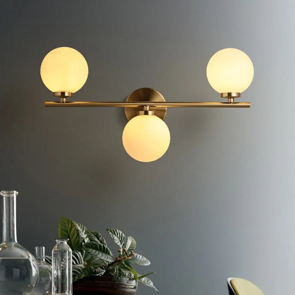 Modern 3-Light Gold Wall Sconce With White Glass And Led Flush Mount