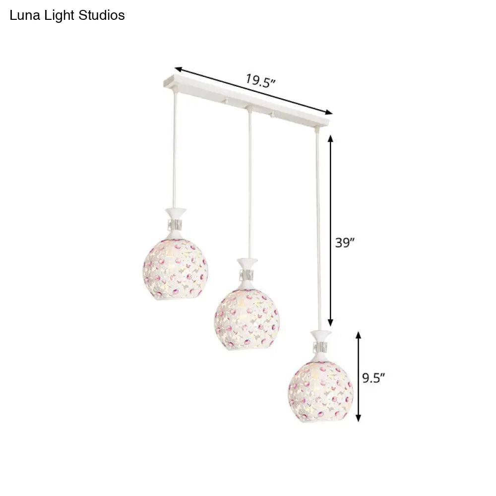 Modern White Floret Hanging Lamp Kit With 3-Light Iron Pendant