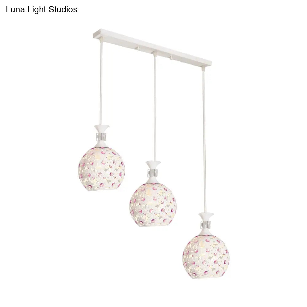 Modern 3-Light Iron Pendant Lamp With White Floret-Like Hanging Kit And Dome Design