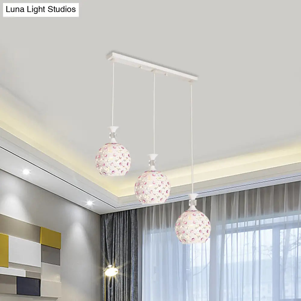 Modern White Floret Hanging Lamp Kit With 3-Light Iron Pendant