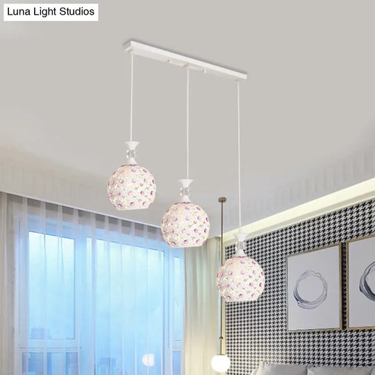 Modern White Floret Hanging Lamp Kit With 3-Light Iron Pendant