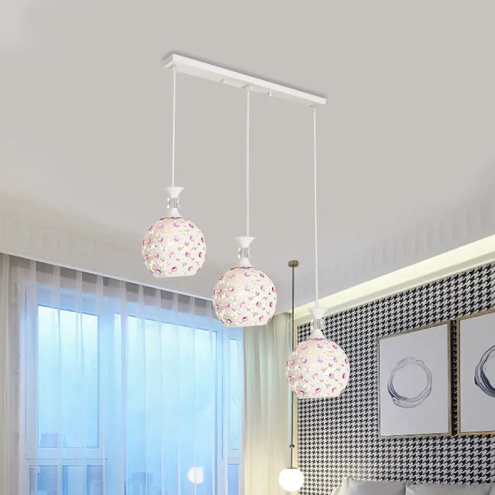 Modern 3-Light Iron Pendant Lamp With White Floret-Like Hanging Kit And Dome Design