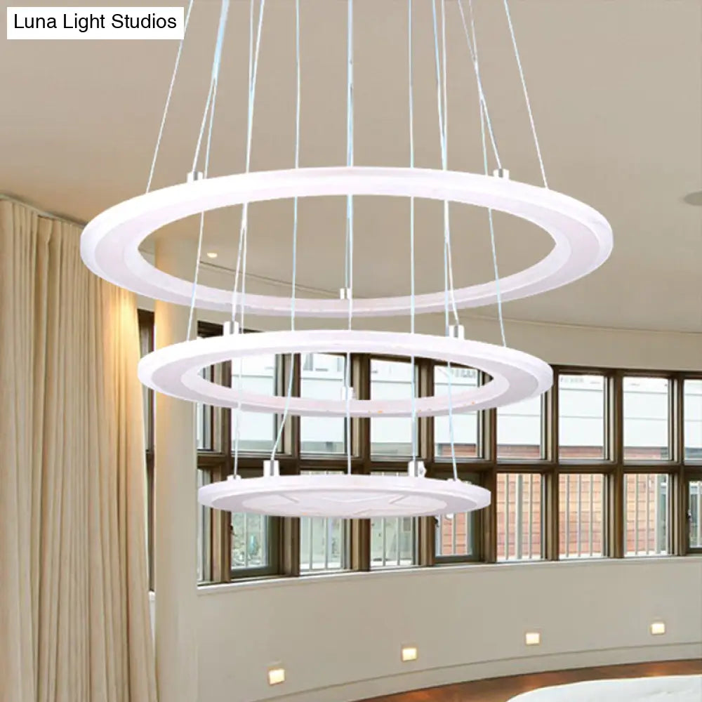 Modern 3-Light Led Acrylic Ring Chandelier For Bedroom Ceiling - Warm/White Light