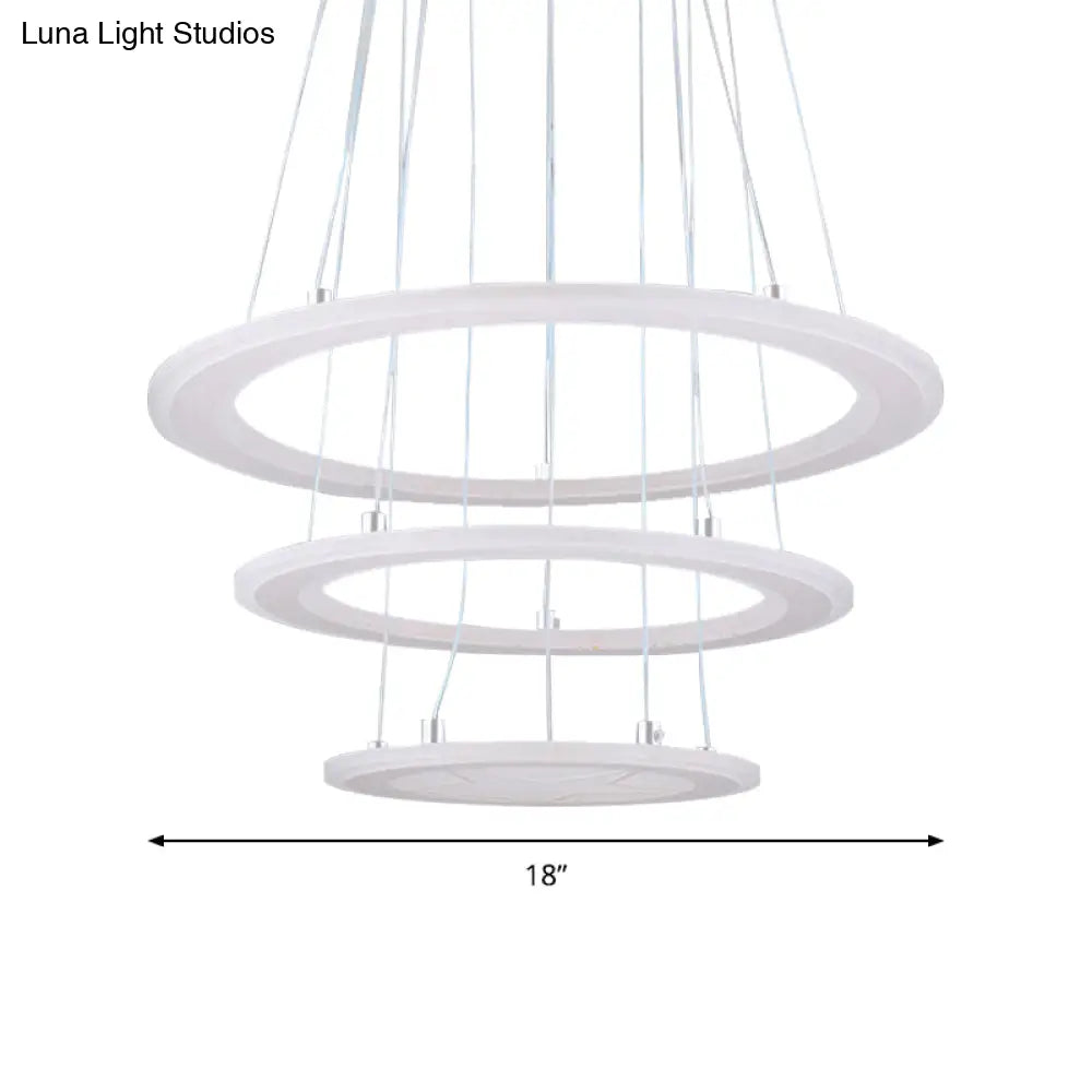 Modern 3-Light Led Acrylic Ring Chandelier For Bedroom Ceiling - Warm/White Light