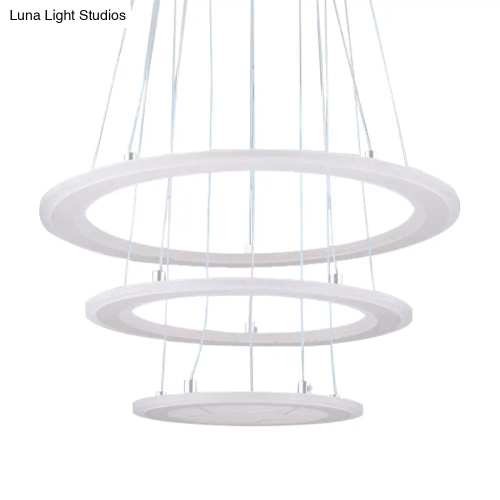 Modern 3-Light Led Acrylic Ring Chandelier For Bedroom Ceiling - Warm/White Light