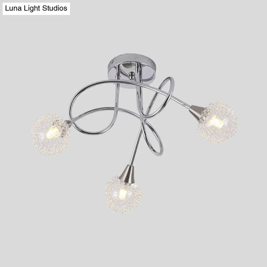 Modern 3 - Light Led Semi Flush Ceiling Light With Chrome Twist And Clear Glass Shade