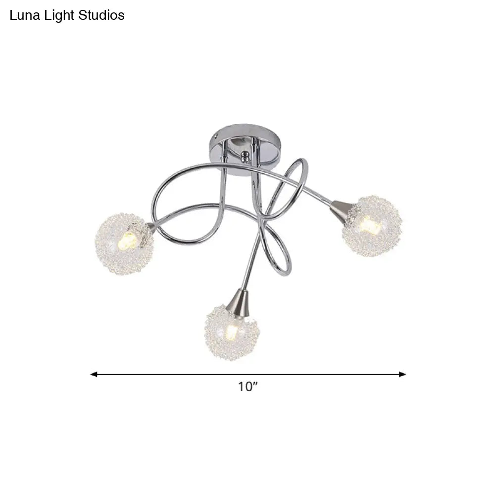 Modern 3-Light Led Semi Flush Ceiling Light With Chrome Twist And Clear Glass Shade